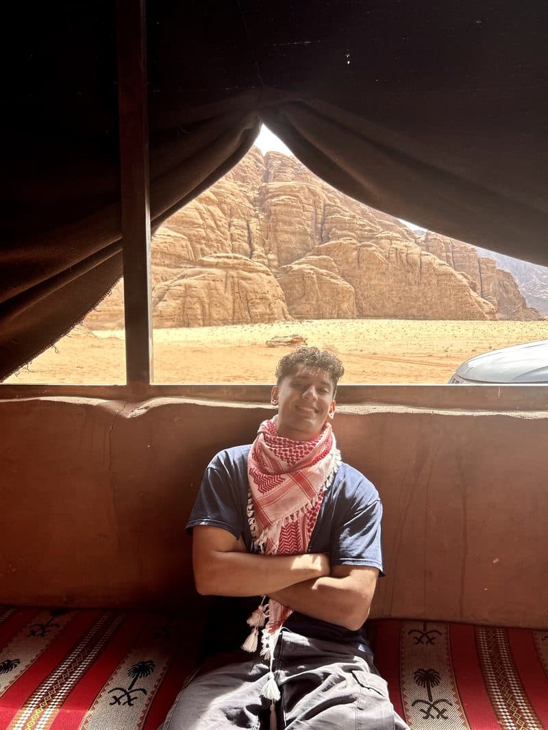 Shazan in a Bedouin tent in Wadi Rum, Jordan